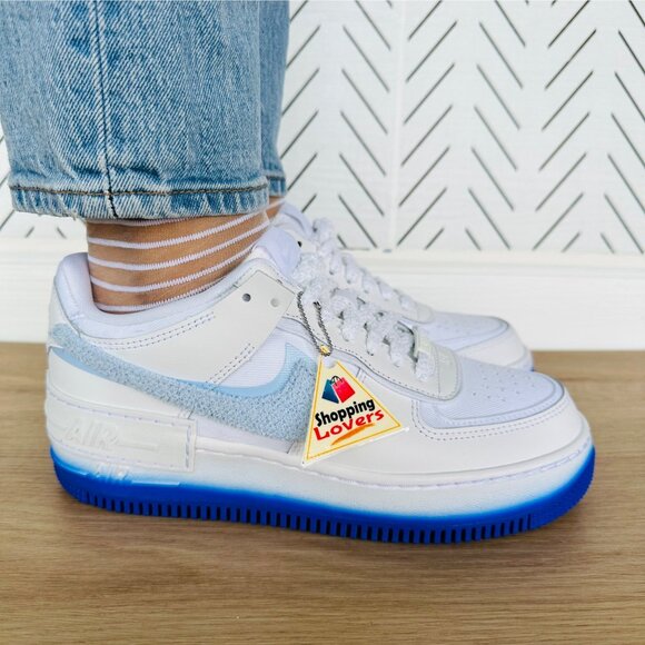 ❤️Rare Nike Air Force 1 Shadow Womens Shoes Sz 7.5 White Blue Sneaker FJ4567-100 - Picture 3 of 12